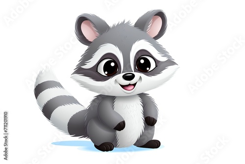 Cute raccoon cartoon character isolated on white background. Vector illustration.