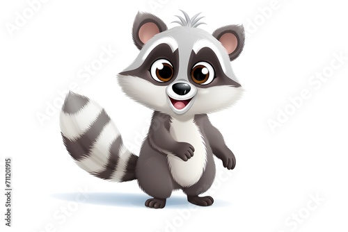 Cute raccoon cartoon character isolated on white background. Vector illustration.