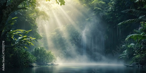 Fototapeta Zaczarowany las. Spokojne ujęcie lasu skąpanego w delikatnym porannym słońcu