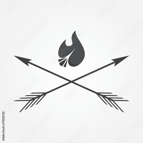 cross arrow and fire flame logo. Outdoor camping and hunting symbol icon collection