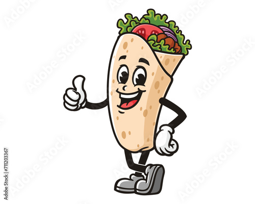 Burrito with thumb up and relax pose cartoon mascot illustration character vector clip art logo hand drawn