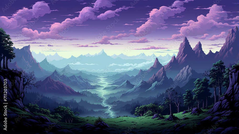 pixel art seamless background with purple sky Stock Illustration ...