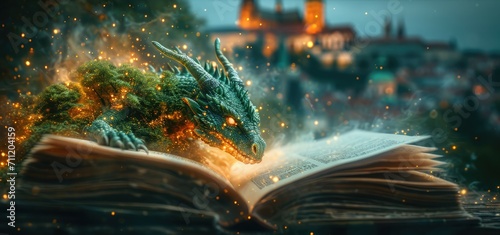 Mystical Tale: Historical Book, Monuments, Dragon, Isometric Map, 3D Images, Dark Atmosphere, Ultrarealistic
 photo