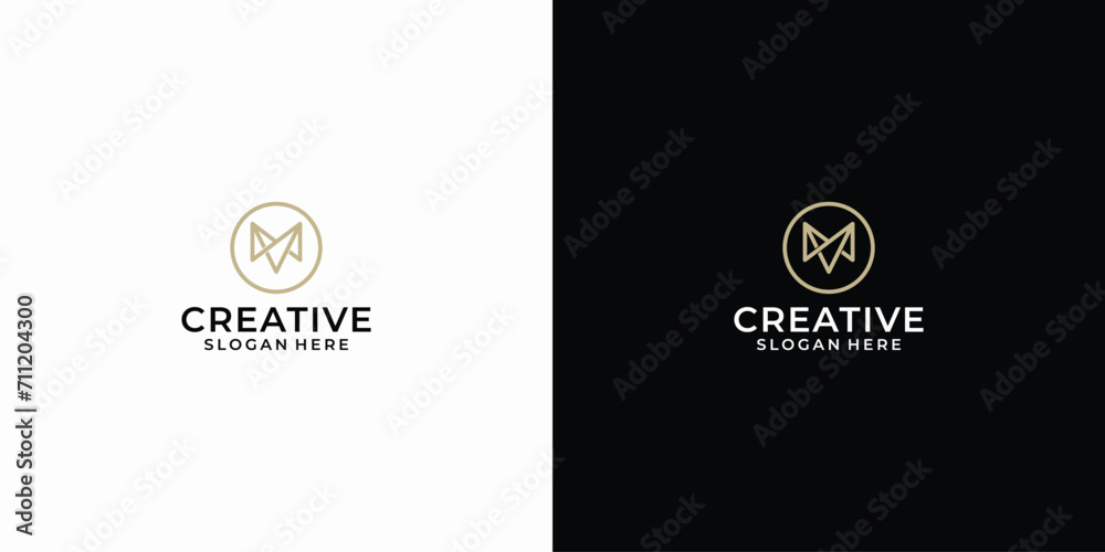Mv or vm initial based minimal logo line design template vector Mv or vm initial based minimal logo line design template vector