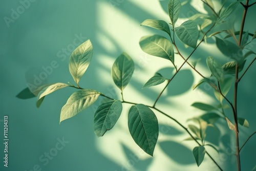 foliage on a plain colored background  natural light  documentary and editorial style