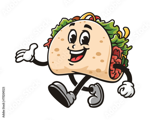Taco was walking leisurely cartoon mascot illustration character vector clip art logo hand drawn