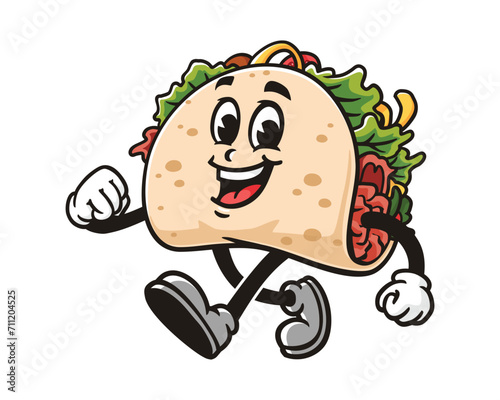 walking Taco cartoon mascot illustration character vector clip art logo hand drawn