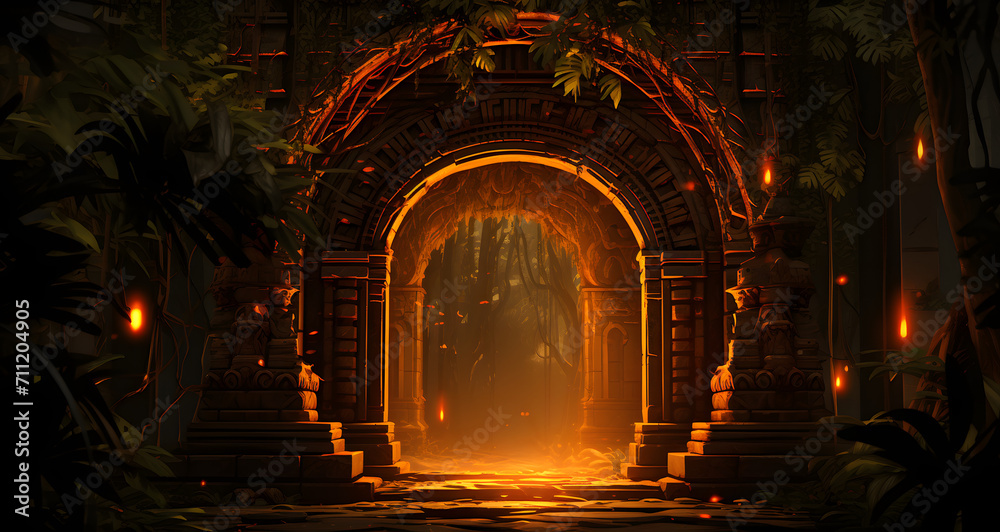 this is an image of a tunnel with fire coming out of it - obrazy, fototapety, plakaty 
