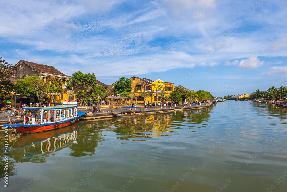 Scenery of the riverbank of Hoi An ancient town, an unesco heritage site in Vietnam