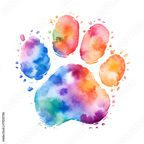 Colorful watercolor rainbow dog paw print 
