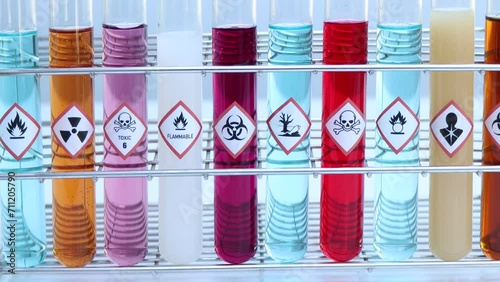 Warning symbol for chemical hazard on test tube, chemical in factory 