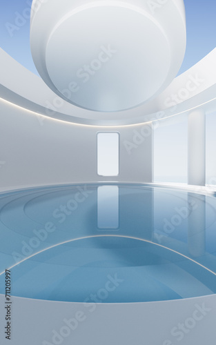 Empty room with water surface, 3d rendering.