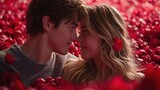 Romantic Embrace: Valentine Themes, Roses, and Red Heart Elegance, passion and affection, creating a perfect atmosphere for celebrating love and expressing heartfelt emotions.