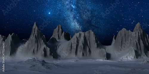 Mountains landform outdoors at night, 3d rendering.