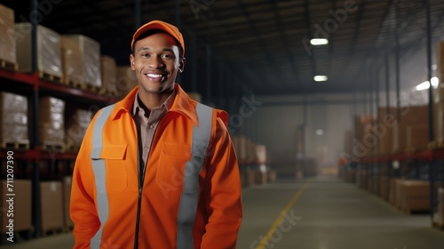 The warehouse worker stands strong  a pillar of support in the fast-paced warehouse environment.