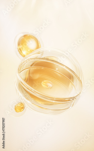 Chemical glassware with golden liquid  3d rendering.