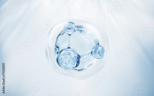 Molecule and water bubble, 3d rendering.
