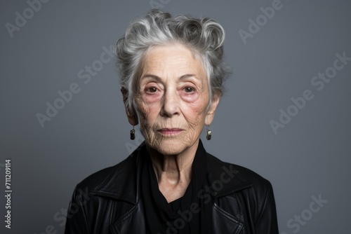 Portrait of an elderly woman with grey hair. Studio shot.