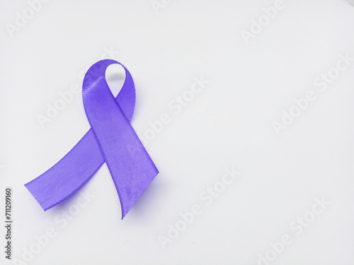 World Cancer Day, Purple Ribbon prevention support for World Cancer Day, isolated on a white background, Healthcare and medical concept.