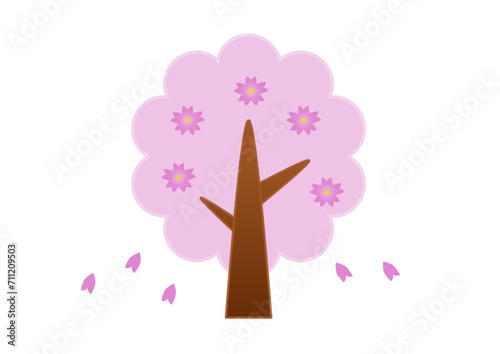 シンプルな桜の木のある風景素材