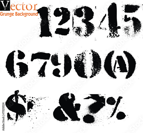 set number black and white, vector hand paint set number. Vector hand paint number 1,2,3,4,5,6,7,8,9,10. Hand drawn letter with dry brush.
