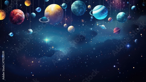 galaxy space party background illustration universe astronaut, rocket moon, comet meteor galaxy space party background