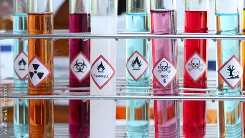 Warning symbol for chemical hazard on test tube, chemical in factory 