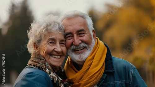 Lifestyle photography of a happy and smiling senior couple looking at the camera, showcasing the love between an elderly couple