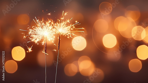 Happy New Year  burning fireworks with bokeh light background