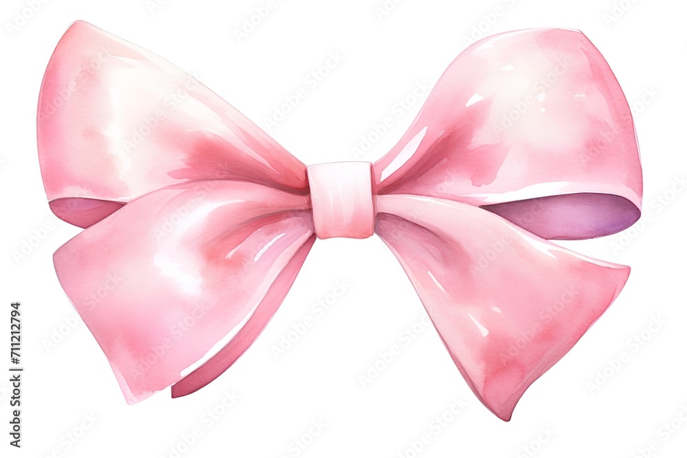 Watercolor pink bow isolated on white background. Hand drawn illustration.