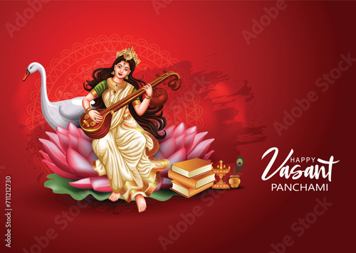 Sarasvati for happy Vasant Panchami Puja of India. vector illustration design