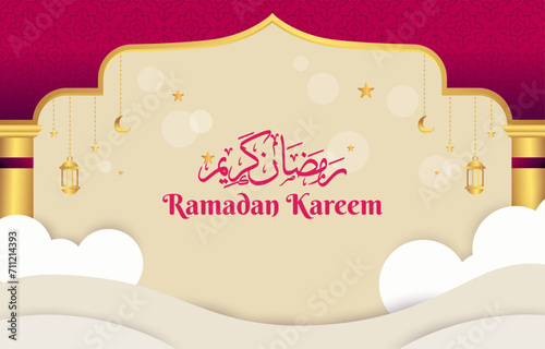 ramadan kareem 2024 banner with purple and yellow background design