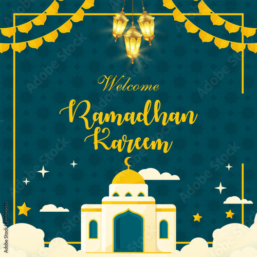 welcome ramadan kareem 2024 banner with green background design