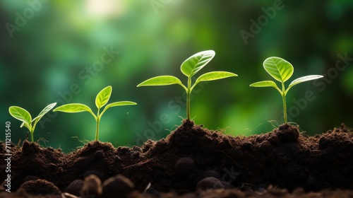 Growth Trees concept. Beautiful green seedlings nature background