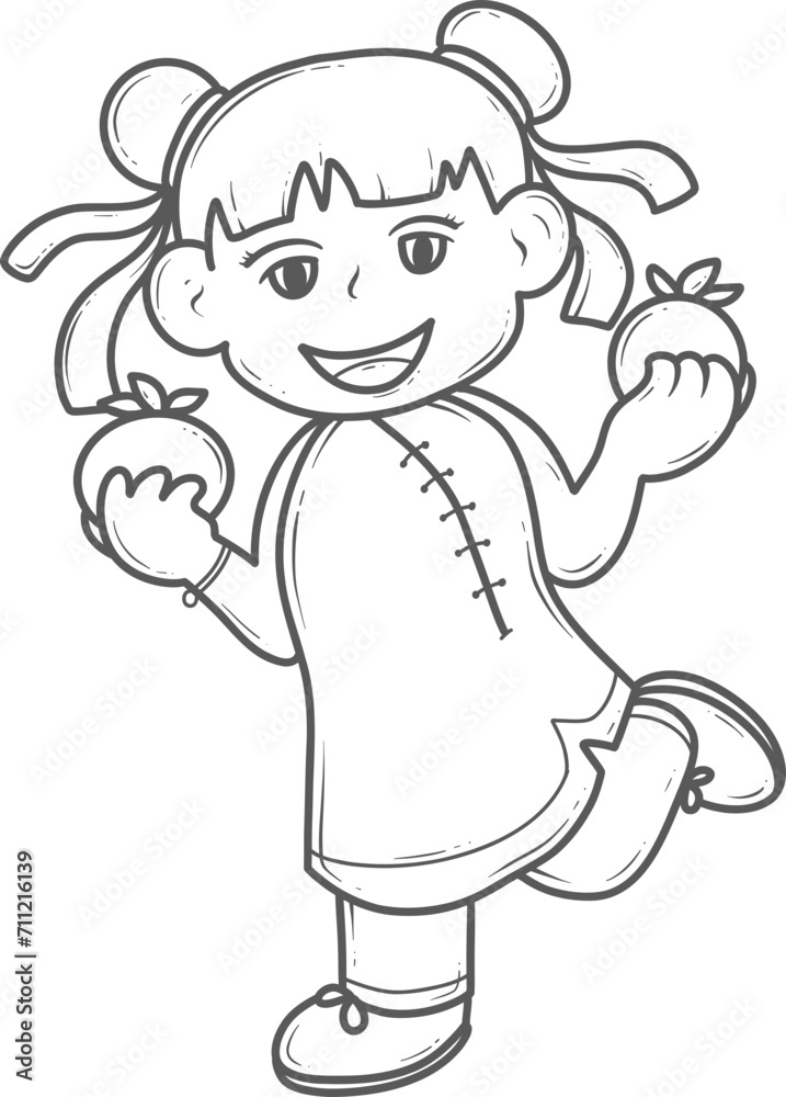 Chinese new year children outline