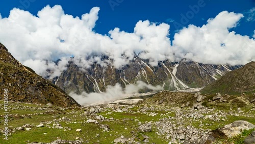 4K TimelapseManaslu Valley, Himalayan Mountains, Cloud-Covered Peaks, Scenic Beauty, Trekking, High Altitude