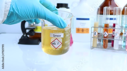 Corrosive Symbols of chemicals in test tubes, chemicals in the laboratory or industry