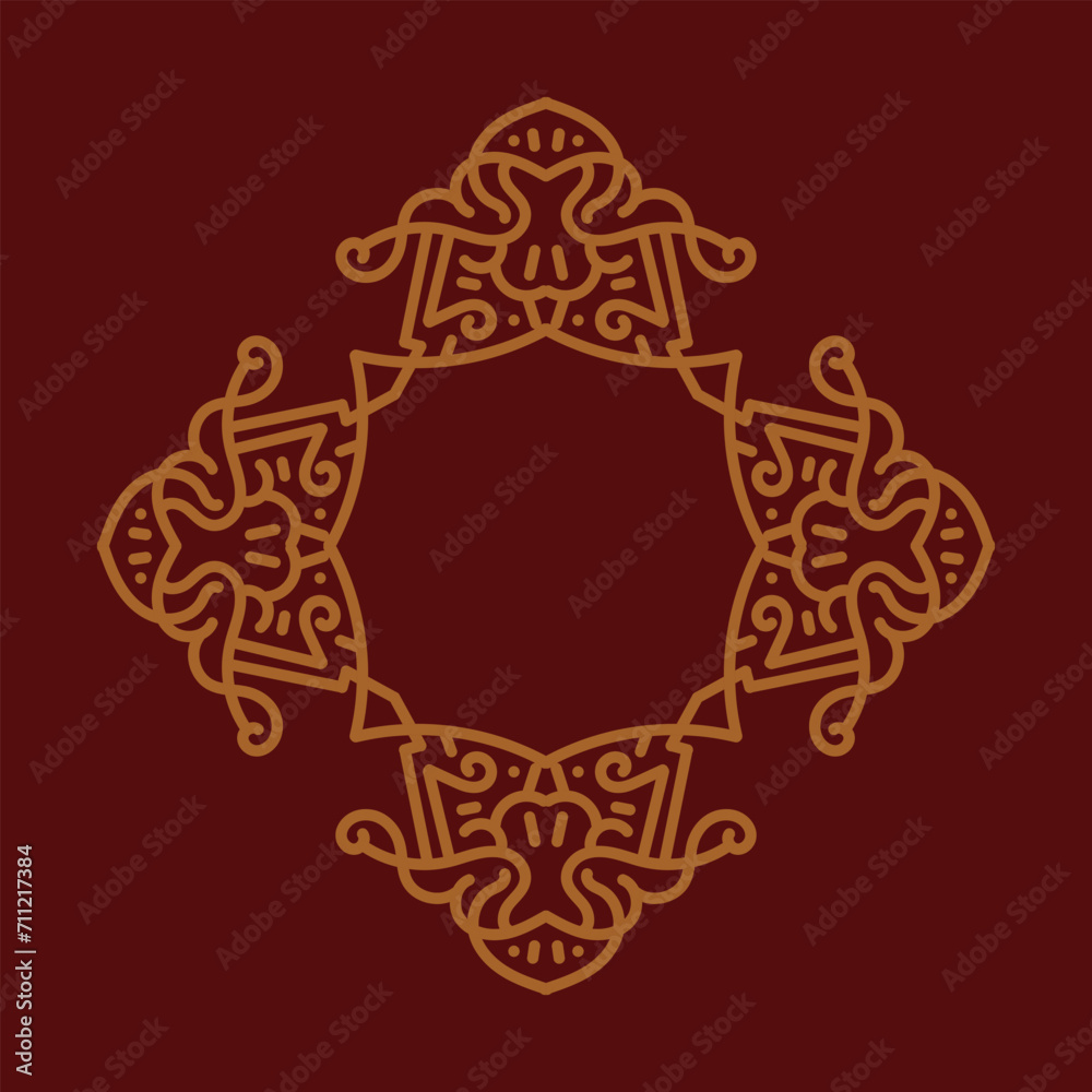 Baroque Design Element or Ornament with gold color on red background