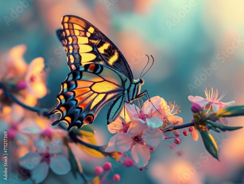 butterfly perched on a blossom, in the style of photorealistic fantasies © wanna