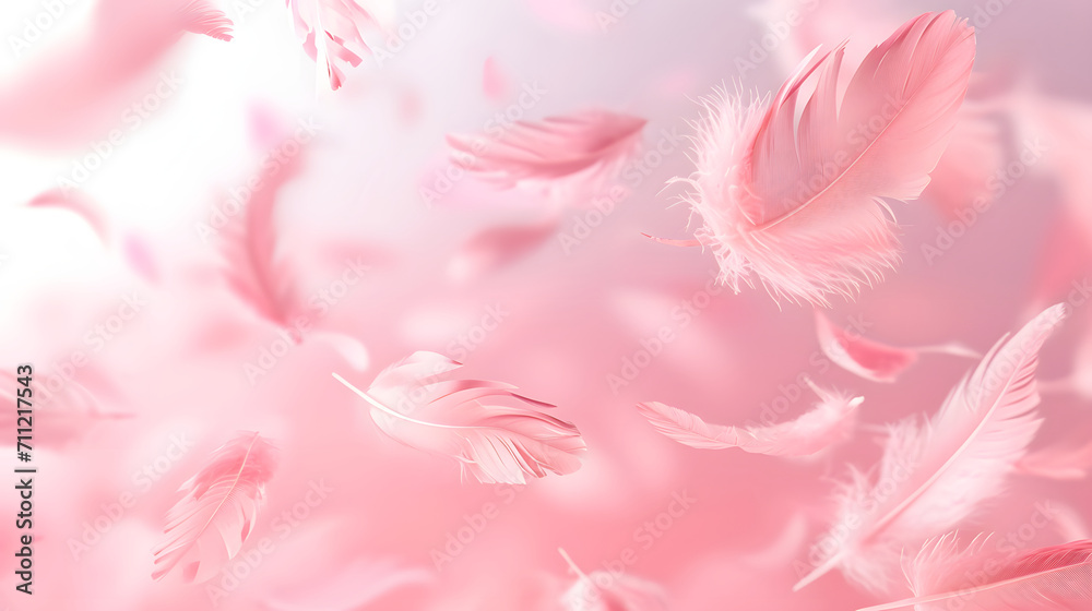 Falling Pink feather Abstract background texture.  - obrazy, fototapety, plakaty 