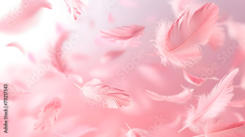 Falling Pink feather Abstract background texture. 