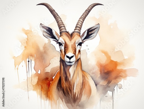 Elegant Watercolor Portrait of an Antelope With Abstract Background Elements