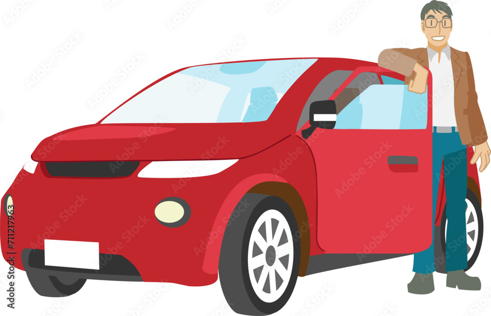 Obraz premium RV自動車でドライブを楽しむ男性のイラスト