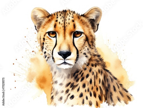 Watercolor Painting of a Cheetah Hunting in the Savannah