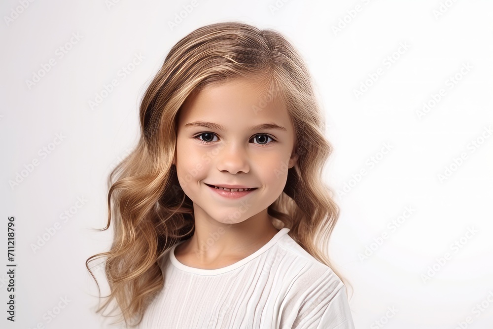Portrait of a beautiful little girl with long blond hair on a white background Portrait of a beautiful little girl with long blond hair on a white background