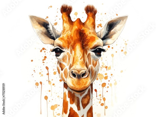 Painting of Giraffe With Orange Spots - Abstract Wildlife Artwork. Watercolor illustration.
