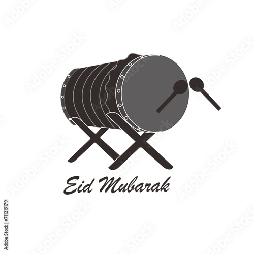 Illustration of a silhouette of an Eid drum with its beater