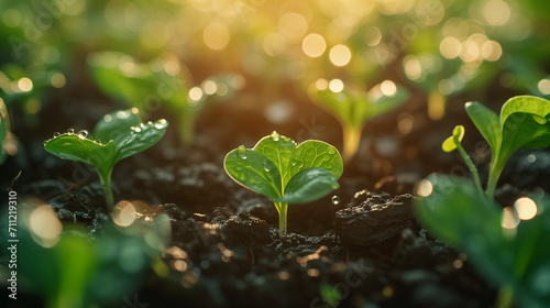 New Beginnings: Dew-Kissed Heart-Shaped Seedlings Sprouting in Morning Light