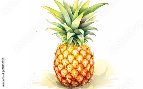 watercolor style pineapple fruit, on white background. generative ai