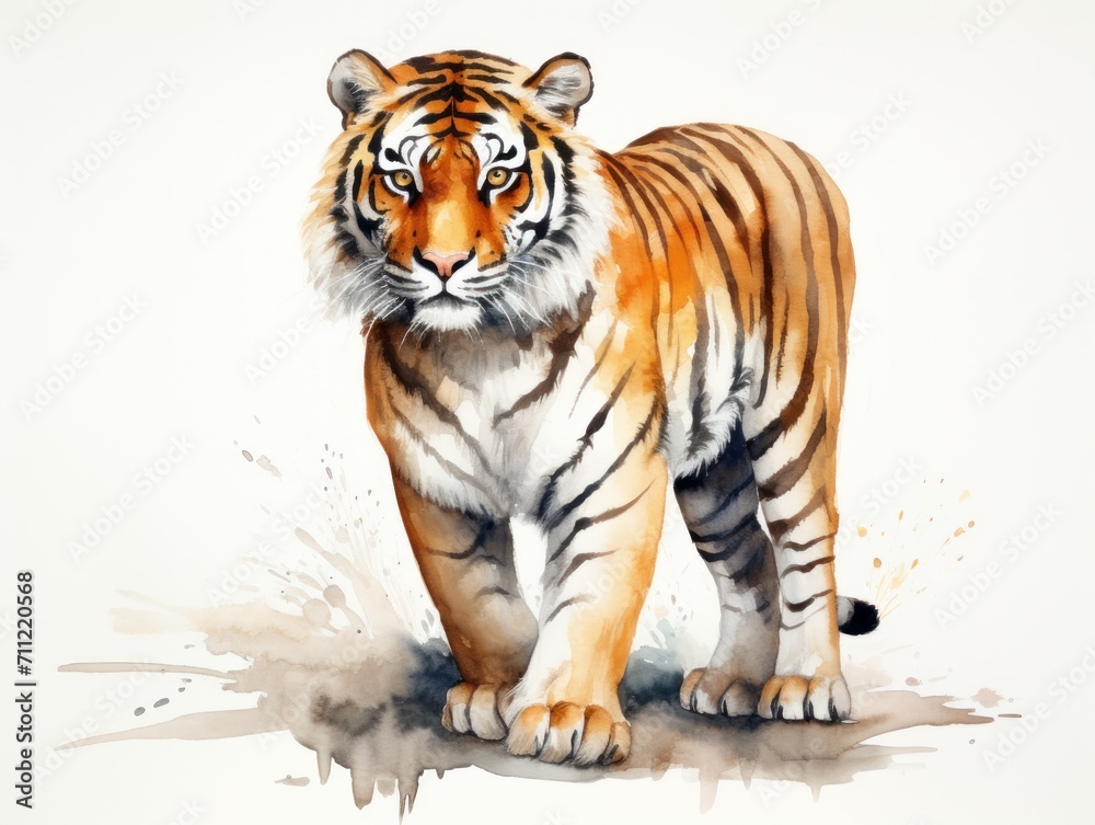 Obraz premium Painting of a Tiger on White Background. Watercolor illustration.